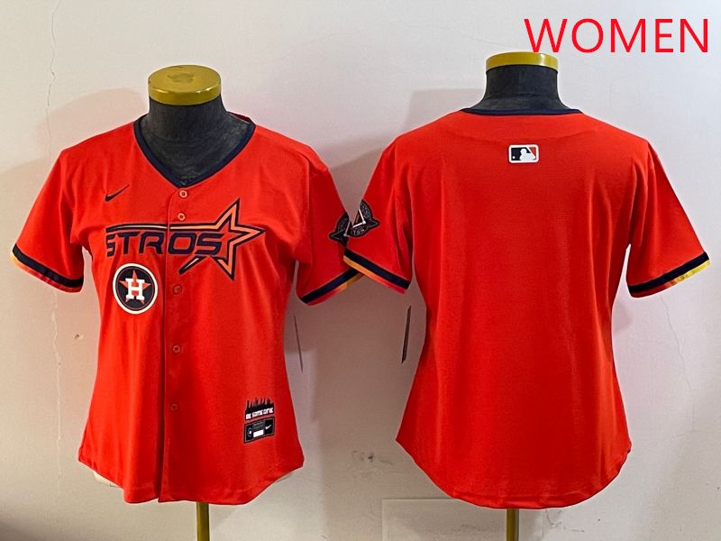 Women Houston Astros Blank Orange Three generations Joint Name 2025 Nike MLB Jersey style 5->youth mlb jersey->Youth Jersey